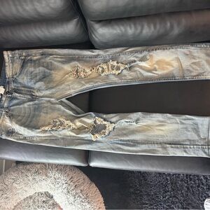 Men’s Fashion Nova Distressed Light Blue Jeans Tapered